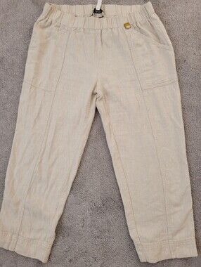 Ellen Tracy Linen Blend Cropped Pants Beige Elastic Waist Casual Size S Fits M